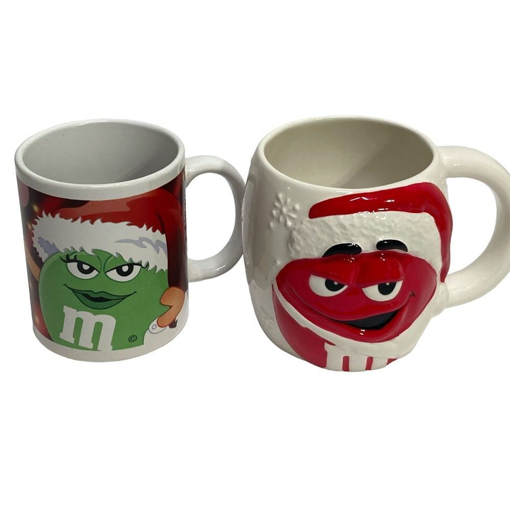 Lot of 2 Galerie M&M Coffee Mugs Christmas Grinch and Santa Mug Porcelain 4 inch